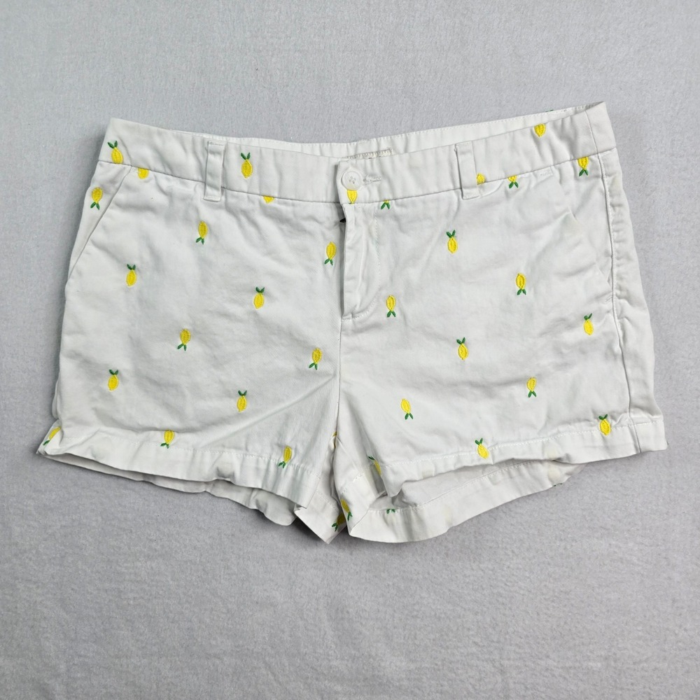 Merona Women's White with yellow Lemon Embroidered Cuffed Shorts Size 10 cotton
